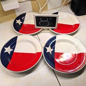 Totally Today set 4 vintage ceramic Texas flag 8" salad/bread plates‎